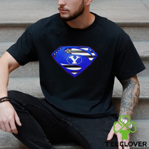 USA Flag Inside BYU Cougars Superman shirt