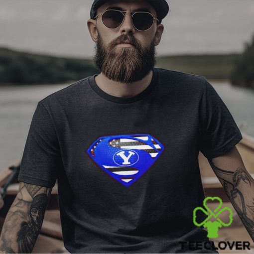 USA Flag Inside BYU Cougars Superman shirt