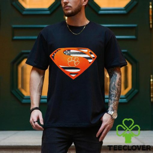 USA Flag Inside Clemson Tigers Superman shirt