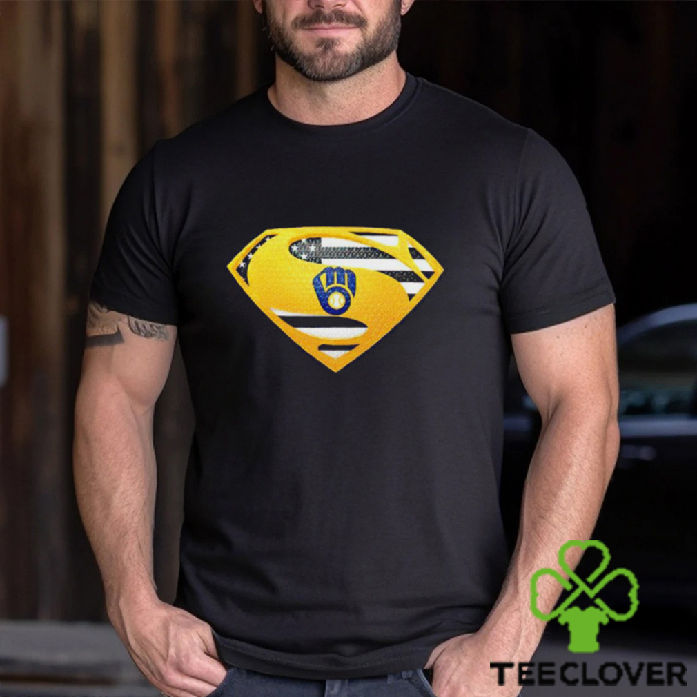 USA Flag Inside Milwaukee Brewers Superman shirt USA Flag Inside Milwaukee Brewers Superman shirt