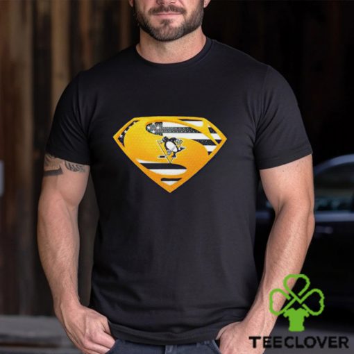 USA Flag Inside Pittsburgh Penguins Superman shirt