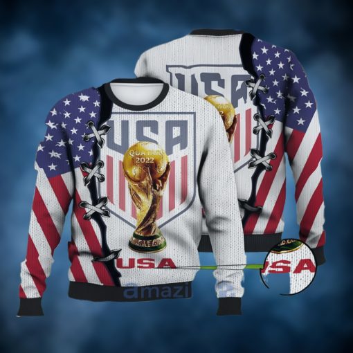 USA Flag National Soccer Team World Cup 2022 Qatar Ugly Christmas Sweater