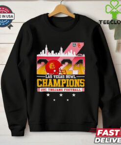 USC Trojans Football Las Vegas Bowl Champions 2024 Helmet Skyline Shirt, featuring a bold design with the USC Trojans' helmet and a skyline graphic to celebrate their Las Vegas Bowl victory in 2024. Perfect for fans commemorating the championship win.