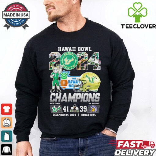 USF Bulls 2024 The Hawaii Bowl 41 39 score helmet shirt