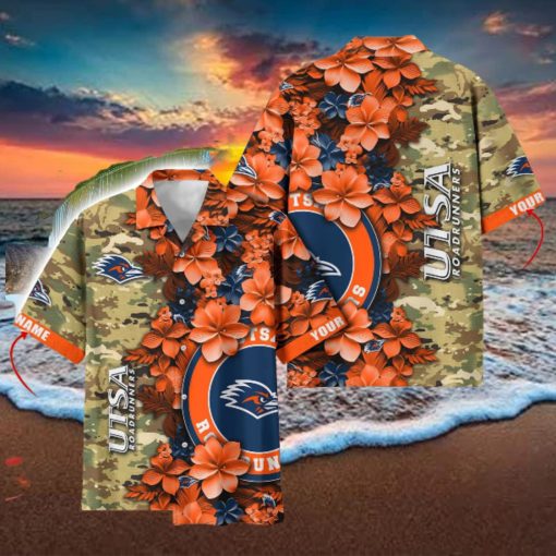 UTSA Roadrunners Custom Name Personalized Camo Flower Pattern Hawaiian Shirt