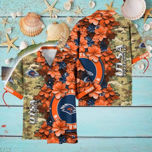 UTSA Roadrunners Custom Name Personalized Camo Flower Pattern Hawaiian Shirt