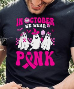 In October We Wear Pink Ghosts and Groovy Breast Cancer T Shirt1