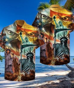 Hawaiian Aloha Shirts America Skull State Of Liberty