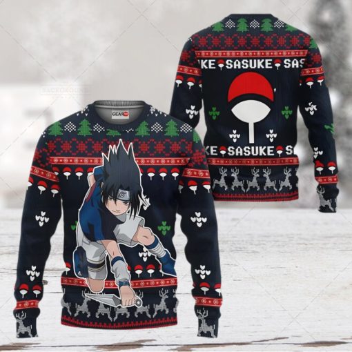 Uchiha Sasuke Naruto Anime Xmas Ugly Wool Knitted Sweater