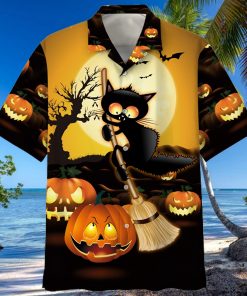 Ugly Black Cat Broom Sweep Halloween Hawaiian Shirt