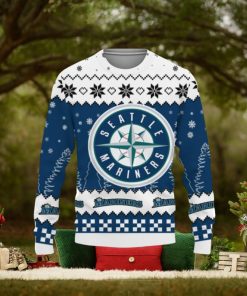 Ugly Christmas Sweater Snow Team Logo Seattle Mariners Unisex Gifts For Fan