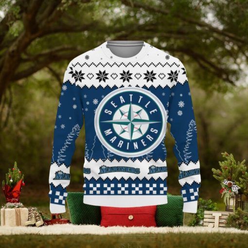 Ugly Christmas Sweater Snow Team Logo Seattle Mariners Unisex Gifts For Fan