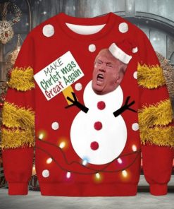 Ugly Christmas Sweater Trump Snowman Santa Men