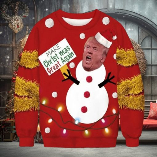 Ugly Christmas Sweater Trump Snowman Santa Men