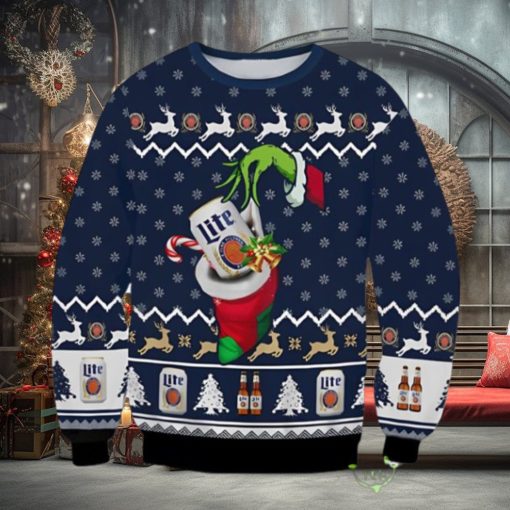 Ugly Grinch Christmas Sweater The Hand Miller Lite Beer 3D Ugly Christmas Sweater Xmas 3D Printed Christmas Sweater Gift