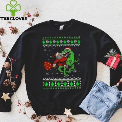 Ugly Santa Riding Dinosaur T Rex Merry Christmas 2023 T Shirt