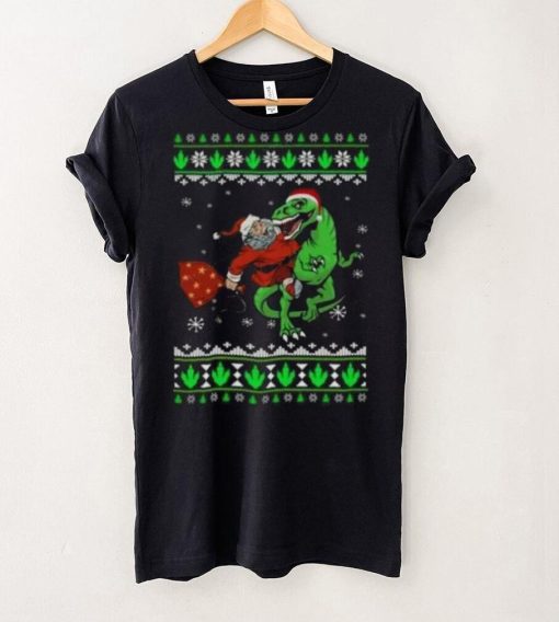 Ugly Santa Riding Dinosaur T Rex Merry Christmas 2023 T Shirt