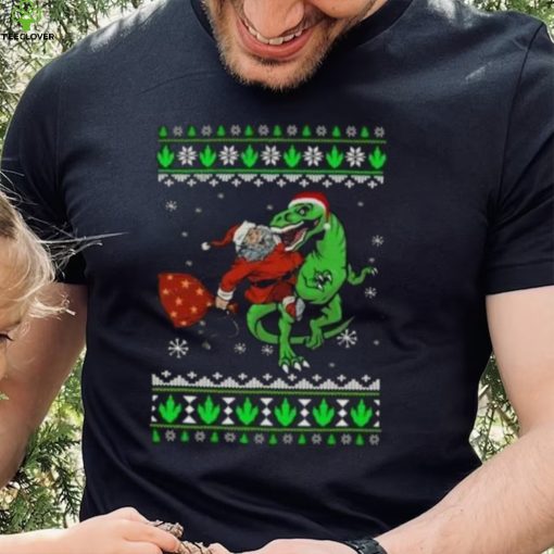 Ugly Santa Riding Dinosaur T Rex Merry Christmas 2023 T Shirt
