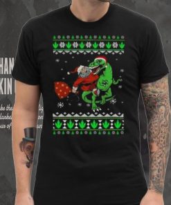 Ugly Santa Riding Dinosaur T Rex Merry Christmas 2023 T Shirt