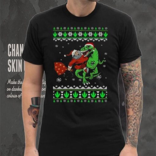 Ugly Santa Riding Dinosaur T Rex Merry Christmas 2023 T Shirt