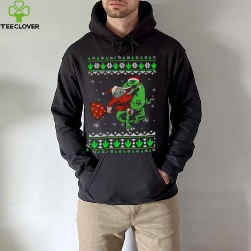 Ugly Santa Riding Dinosaur T Rex Merry Christmas 2023 T Shirt
