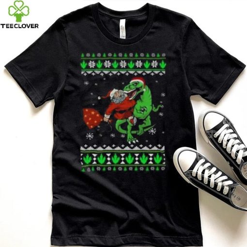 Ugly Santa Riding Dinosaur T Rex Merry Christmas 2023 T Shirt