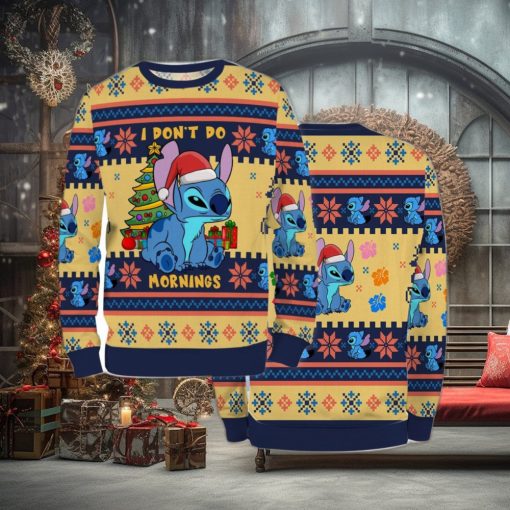 Ugly Sweater Christmas Xmas Stitch Cartoon Unisex Men Women I Dont Do Mornings 3D Sweater