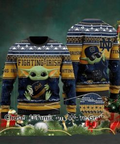 Ugly Sweater Notre Dame Baby Yoda Best Notre Dame Gifts