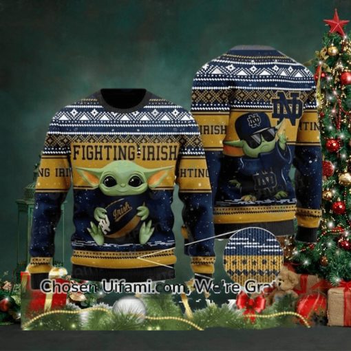 Ugly Sweater Notre Dame Baby Yoda Best Notre Dame Gifts