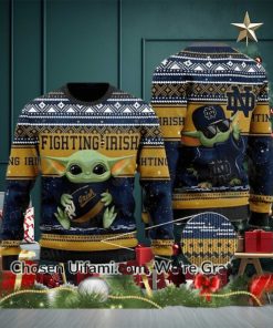 Ugly Sweater Notre Dame Baby Yoda Best Notre Dame Gifts