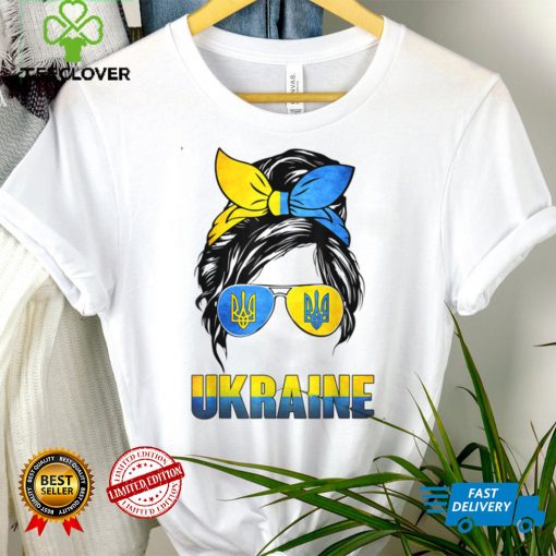 Ukraine Messy Bun Wearing Ukraine Flag Glasses Gift T Shirt