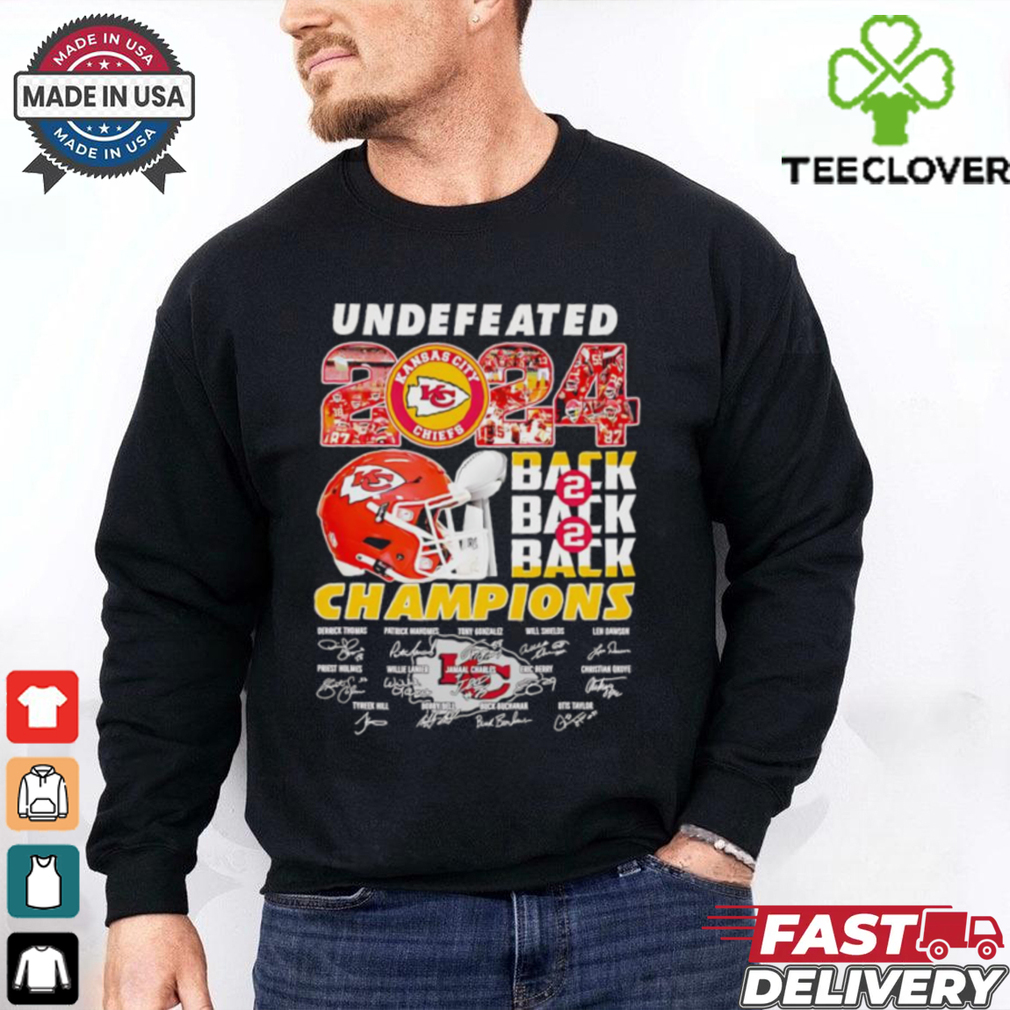 Undefeated 2024 back 2 back Champions Kansas City Chiefs signatures shirt Undefeated 2024 back 2 back Champions Kansas City Chiefs signatures shirt