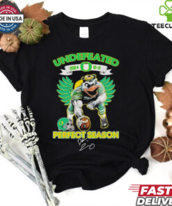 Undefeated Oregon Ducks 2024 Perfect Season 12-0 Signature Shirt featuring a commemorative design celebrating the Oregon Ducks' flawless 12-0 season, with signatures from key players and a bold statement of their undefeated achievement.