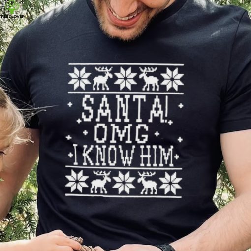 OMG Santa I Know Him Wood background Elf Christmas Shirt