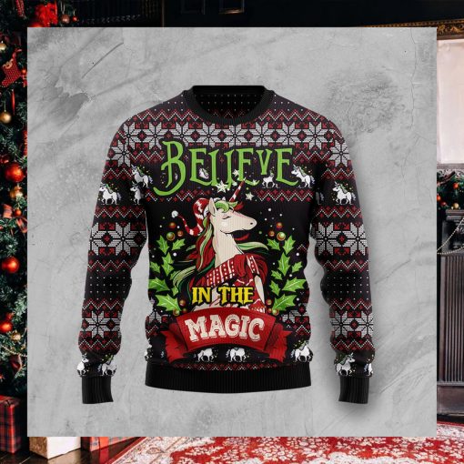 Unicorn Believe In The Magic Christmas Ugly Christmas Sweater