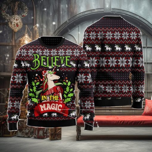 Unicorn Believe In The Magic Ugly Christmas Sweater Christmas Noel Gift