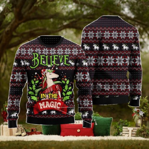 Unicorn Believe In The Magic Ugly Christmas Sweater Christmas Noel Gift