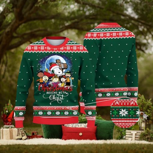 Unique Christmas Begins With Christ Peanuts Friends And Snoopy Sweater