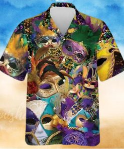 Unique Mardi Gras Hawaiian Shirt Colorful Mask Beads Fat Tuesday Outfit 3D Shirt