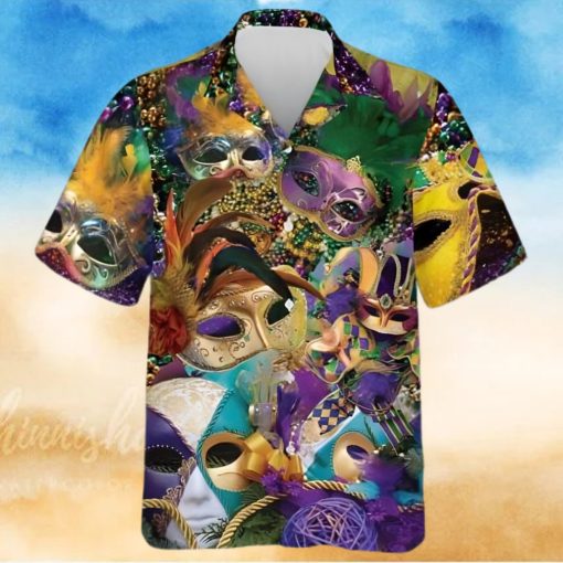 Unique Mardi Gras Hawaiian Shirt Colorful Mask Beads Fat Tuesday Outfit 3D Shirt