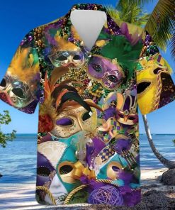 Unique Mardi Gras Hawaiian Shirt Colorful Mask Beads Fat Tuesday Outfit 3D Shirt