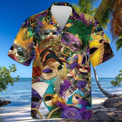 Unique Mardi Gras Hawaiian Shirt Colorful Mask Beads Fat Tuesday Outfit 3D Shirt