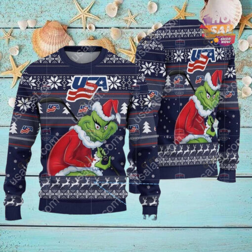 United States Ice Hockey Team Grinch Hockey Stick Ugly Christmas Sweater