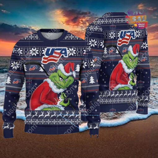 United States Ice Hockey Team Grinch Hockey Stick Ugly Christmas Sweater