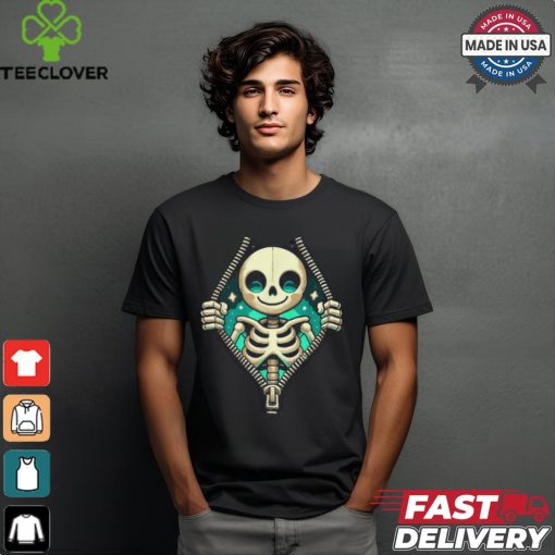 Unzipped halloween skeleton 3d reveal kid skeleton costume shirt