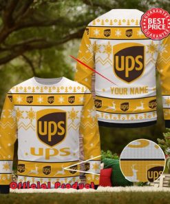 Ups Custom Name White Design Logo Snowflake Ugly Christmas Sweater