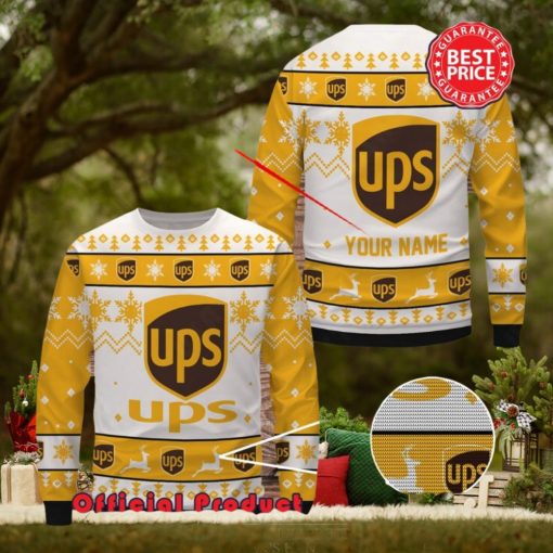 Ups Custom Name White Design Logo Snowflake Ugly Christmas Sweater