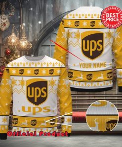 Ups Custom Name White Design Logo Snowflake Ugly Christmas Sweater