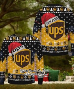 Ups Logo Santa Hat Custom Name Ugly Christmas Sweater