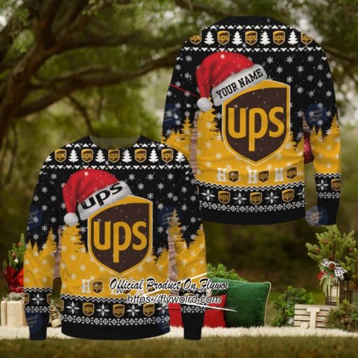 Ups Logo Santa Hat Custom Name Ugly Christmas Sweater